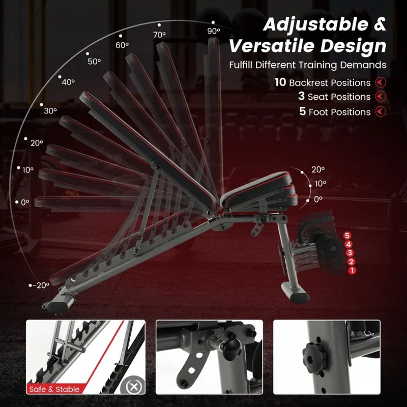660 LBS Strength Training Bench with 10 Back and 3 Seat for Full Body Workout