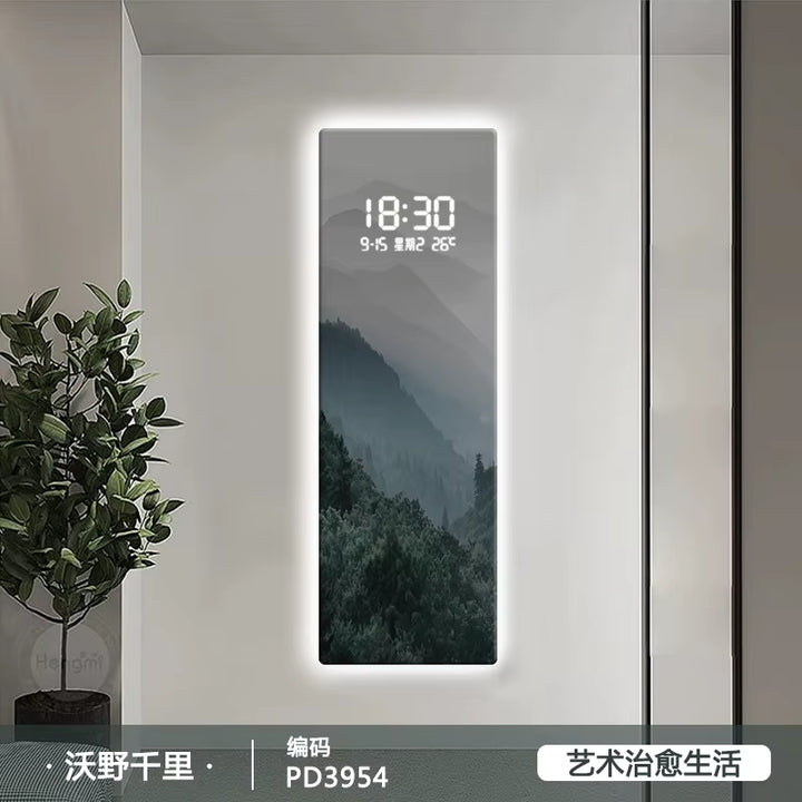 Digital Clock, Living Room Decoration Painting, Landscape Painting, Corridor Clock, LED Illuminated Mural Painting